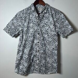 Faherty Brand‎ Mens Short Sleeve Button Up Shirt Organic Cotton Black White Sz S